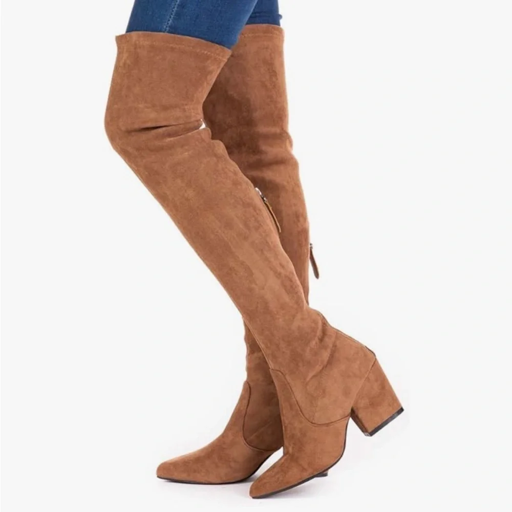 Suede Over the Knee Boots - Size 9 - 3” Block Heel - Pointed Toe